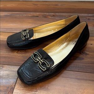 Coach Vintage 90s Monogram Black Patent Leather crinkle Loafers Women’s 7